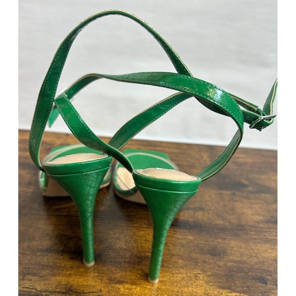 Steve Madden Jessenia Green Croc Embossed Clear Strap Square Toe Heels 11 M - Picture 8 of 12